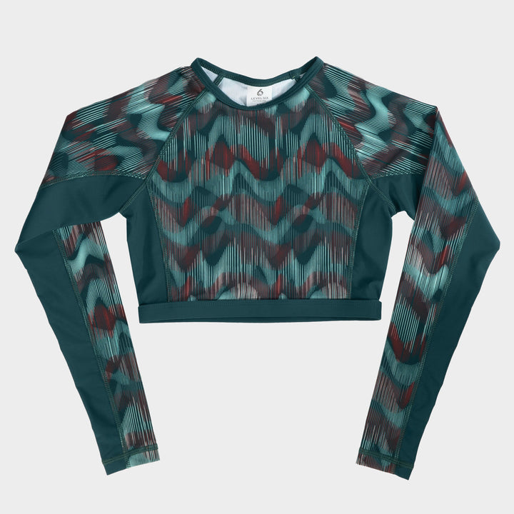 Isla Long Sleeve Cropped Rashguard - Teal Aurora - Front