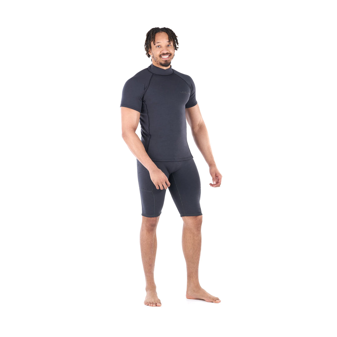 Jericho Short Sleeve Neoprene Top — Black Heather (2)#color_black-heather