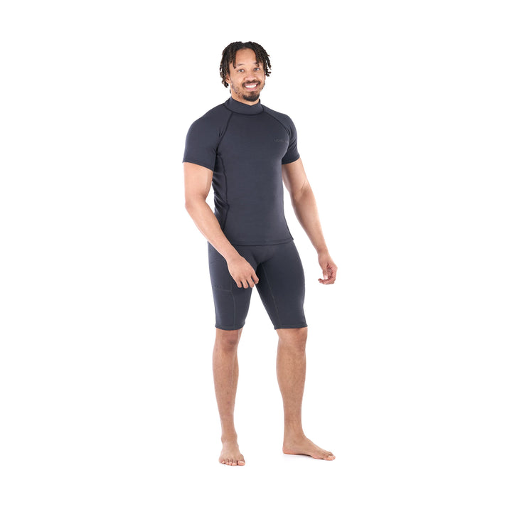 Jericho Short Sleeve Neoprene Top — Black Heather (2)#color_black-heather
